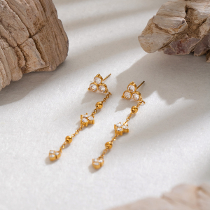 Stainless Steel Waterproof Gold Color Zircon Women's Dangle Earrings h5 Picture4
