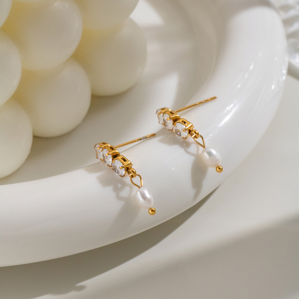 Stainless Steel Waterproof Zircon Gold Color Women's Dangle Earrings Picture6