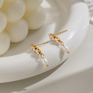 Stainless Steel Waterproof Zircon Gold Color Women's Dangle Earrings h5 Picture6