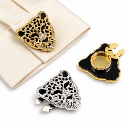 Luxe Serie Retro Manchetknopen Met Luipaardprint En Metalen Strass-Steentjes