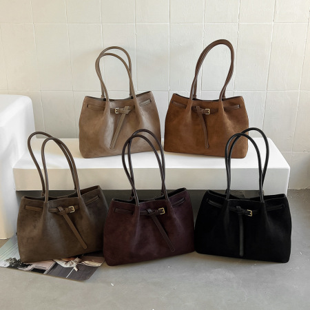 Old Money Style Solid Color Suede Women's Tote Bag 2