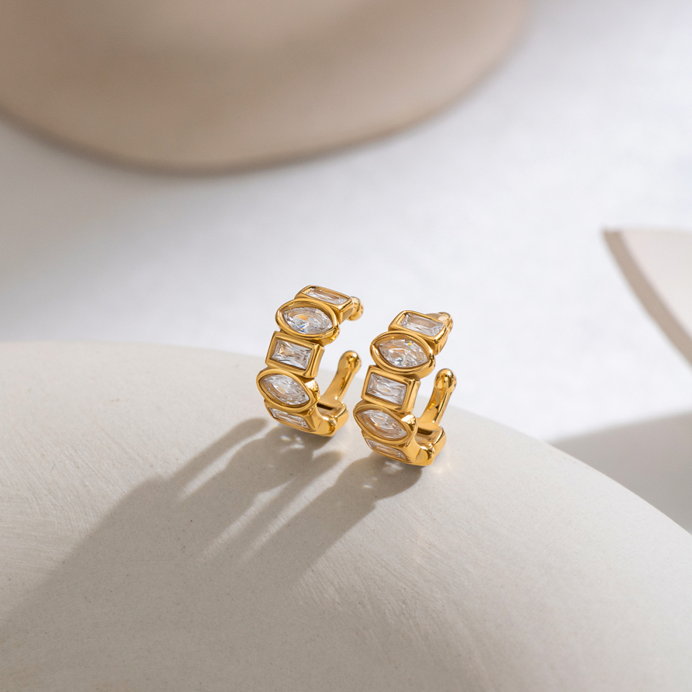 Stainless Steel Waterproof Gold Color Zircon Women's Ear Cuffs Picture4