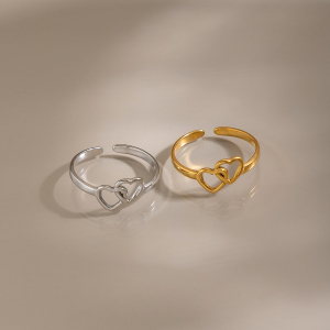 Heart Stainless Steel Waterproof Gold Color Minimalist Rings h5 Picture3