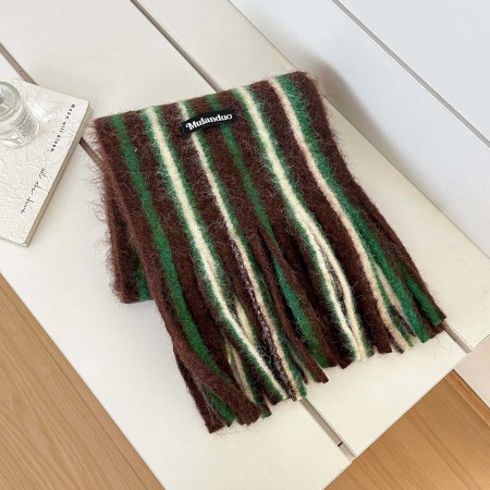 Simple Series Casual Stripe Tassel Mixed Color Wool Winter Scarves