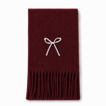 Simple Series Sweet Bow Knot Solid Color Tassel Wool Polyester Blend Winter Scarves