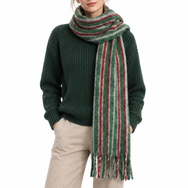 Simple Series Casual Stripe Tassel Mixed Color Wool Winter Scarves Picture3