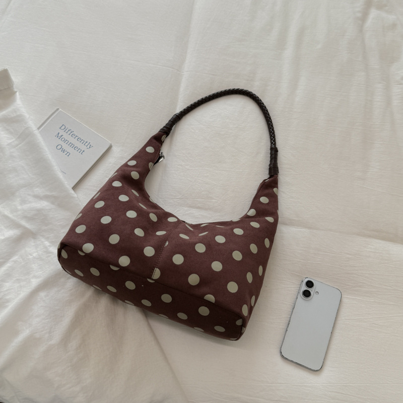 Parisian Chic Style Polka Dots Imitation Suede Women's Shoulder Bags Picture3