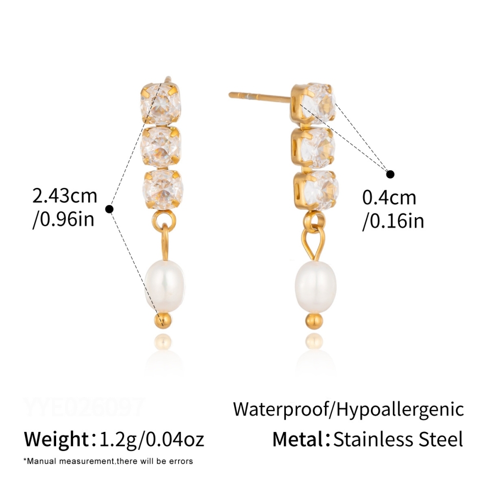 Stainless Steel Waterproof Zircon Gold Color Women's Dangle Earrings