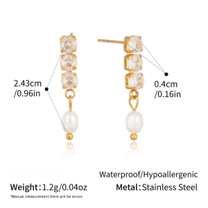 Stainless Steel Waterproof Zircon Gold Color Women's Dangle Earrings h5