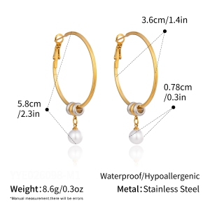 Circle Stainless Steel Waterproof Artificial Pearl Women's Hoop Earrings h5
