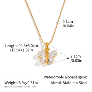 Butterfly Zircon Stainless Steel Waterproof Gold Color Women's Pendant Necklaces h5