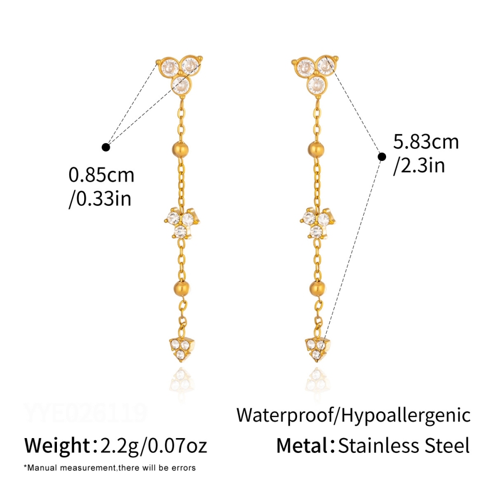 Stainless Steel Waterproof Gold Color Zircon Women's Dangle Earrings