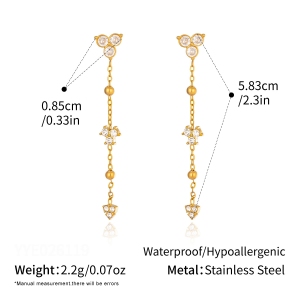 Stainless Steel Waterproof Gold Color Zircon Women's Dangle Earrings h5