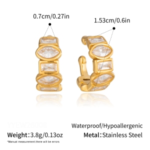 Stainless Steel Waterproof Gold Color Zircon Women's Ear Cuffs h5