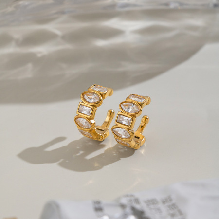 Stainless Steel Waterproof Gold Color Zircon Women's Ear Cuffs