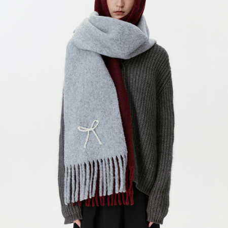 Simple Series Sweet Bow Knot Solid Color Tassel Wool Polyester Blend Winter Scarves 2