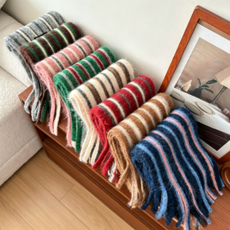Simple Series Casual Stripe Tassel Mixed Color Wool Winter Scarves 2
