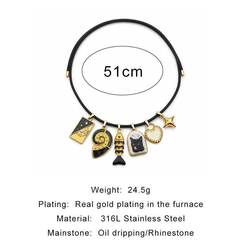 Classic Series Diy Animal Rectangle Fish Stainless Steel Waterproof Gold Color Women's Pendant Necklaces