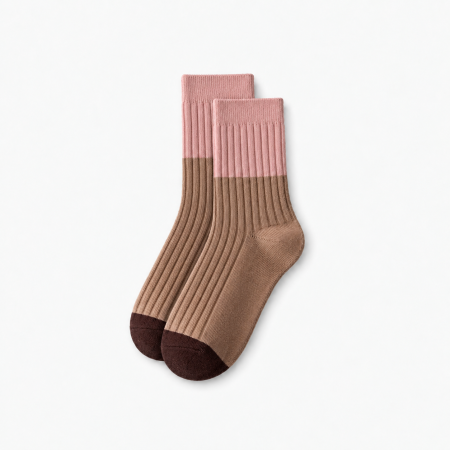 Damen-Socken Mit Leichtem Schwung, Basic-Streifen, Farbmix, Mittelhoch