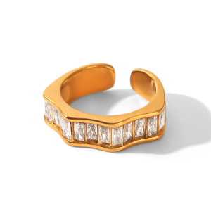 Luxurious Series Daily Irregular Shape Heart Stainless Steel Waterproof   Gold Color  Zircon Women's Gemstone Rings h5 