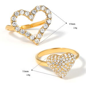 Simple Heart Stainless Steel Waterproof Gold Color Zircon Women's Gemstone Rings h5 Picture4