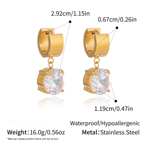 Geometrische, Waterdichte, Roestvrijstalen Oorbellen Met Goudkleurige Zirkonia Voor Dames. h5 