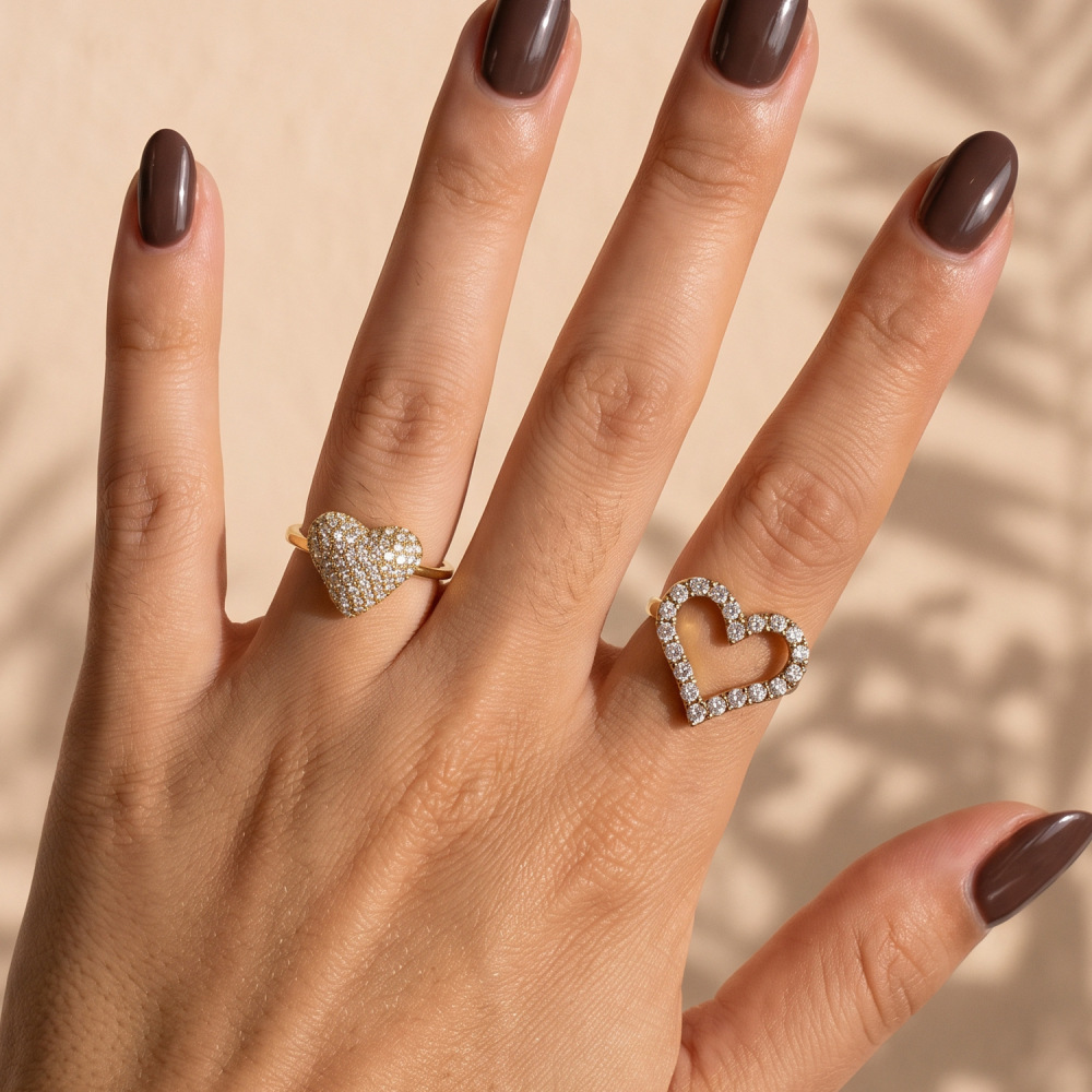 Simple Heart Stainless Steel Waterproof Gold Color Zircon Women's Gemstone Rings Picture2