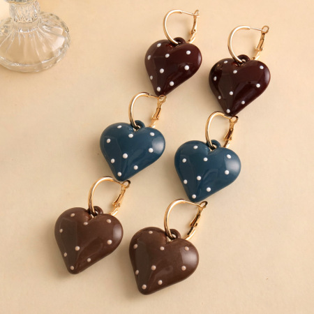 Pendientes Colgantes De Hierro Con Estampado De Lunares Y Corazones Para Mujer