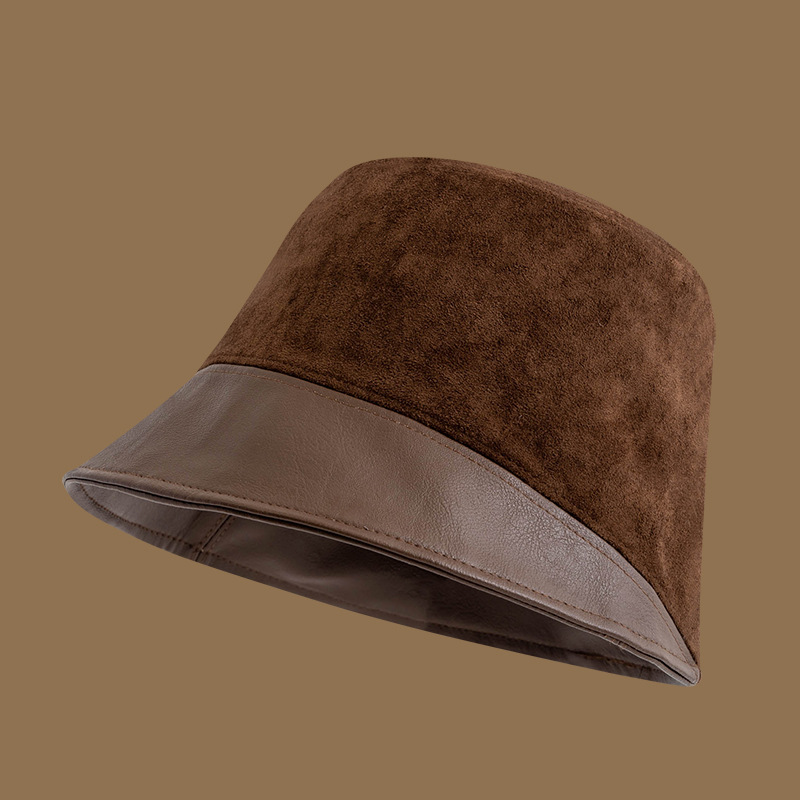 Simple Series Retro Solid Color Patchwork Suede Bucket Hats 