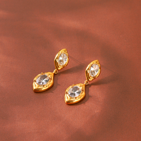 Simple Series Daily Droplet Stainless Steel Waterproof Gold Color Zircon Women's Stud Earrings