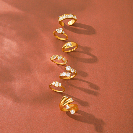 Luxurious Series Daily Irregular Shape Heart Stainless Steel Waterproof Gold Color Zircon Women's Gemstone Rings