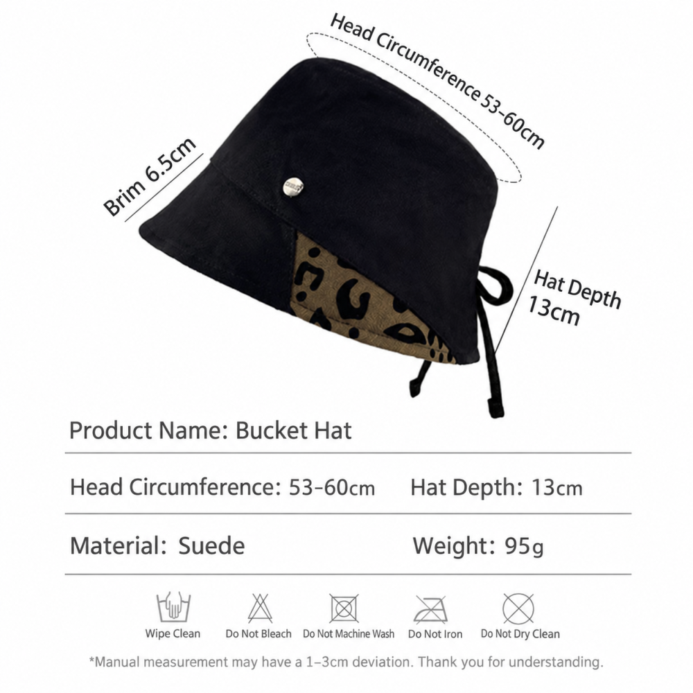 Simple Series Retro Bow Knot Patchwork Leopard Print Suede Bucket Hats h5Picture4