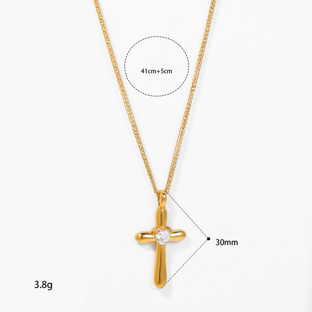 Simple Series  Heart Cross Stainless Steel Waterproof   Gold Color  Zircon Women's Pendant Necklaces Picture3