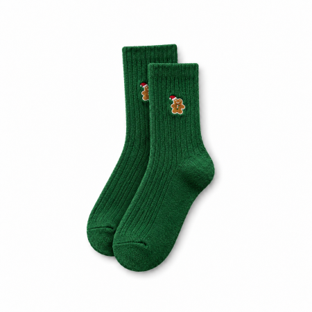 1 Pair  Cotton Christmas Embroidered Women‘s Mid-Calf Socks