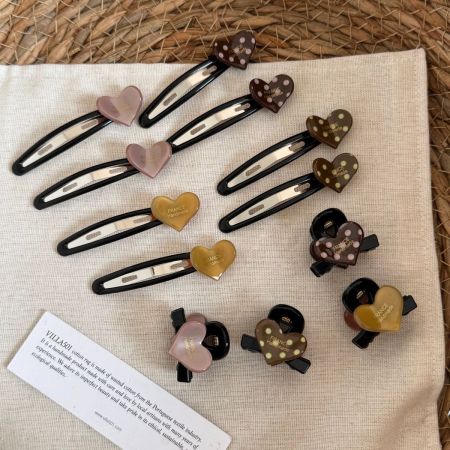Einfache Haarspangen Aus Acetat Mit Herzmotiv, Einfarbig Mit Punkten Und Buchstabenmotiv