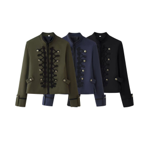Retro Elegant Versatile Stand Collar Tie Knot Cropped Jackets & Coats h5 Picture2