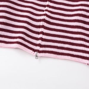 Casual Striped Knit Cardigan With Unique Design Double Zippers h5 Picture4