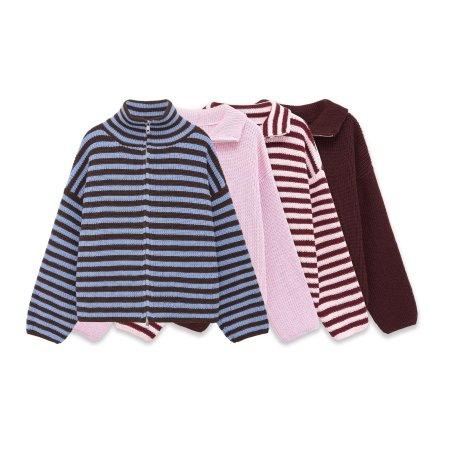 Cardigan Casual A Righe In Maglia Con Doppia Cerniera Dal Design Unico. 2