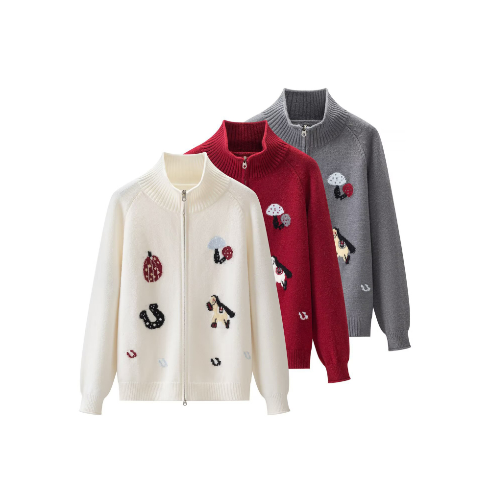 Casual Fruit And Vegetable Pattern Embroidery Straight Acrylic Knit Cardigan h5Picture2