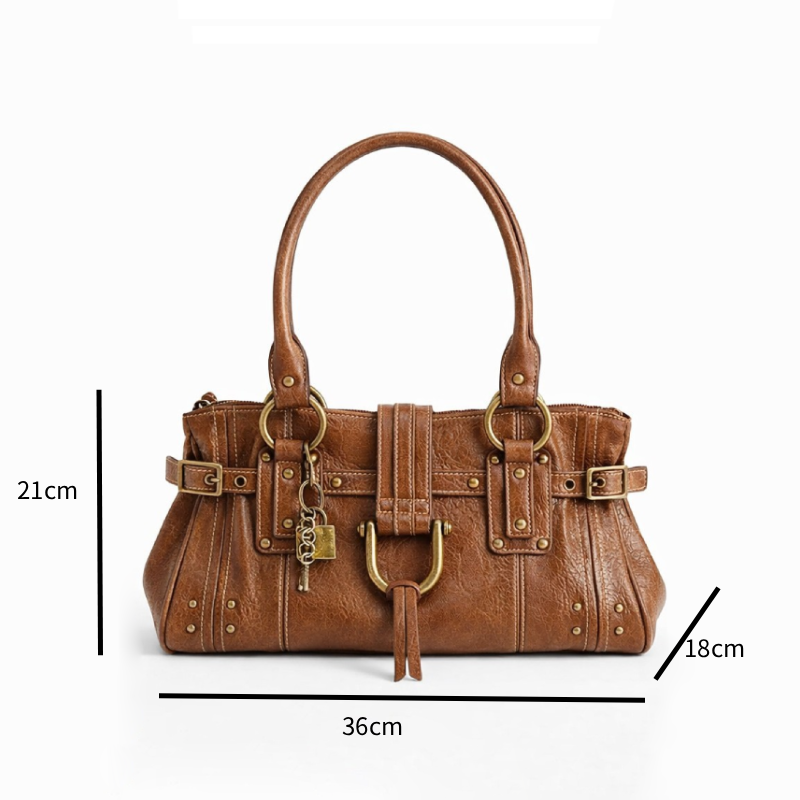 Streetwear Style Metal Hardware Studded Solid Color Key Rivet Premium Quality Pu Women's Square Handbags Picture4