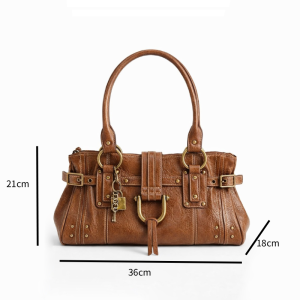 Streetwear Style Metal Hardware Studded Solid Color Key Rivet Premium Quality Pu Women's Square Handbags h5 Picture4