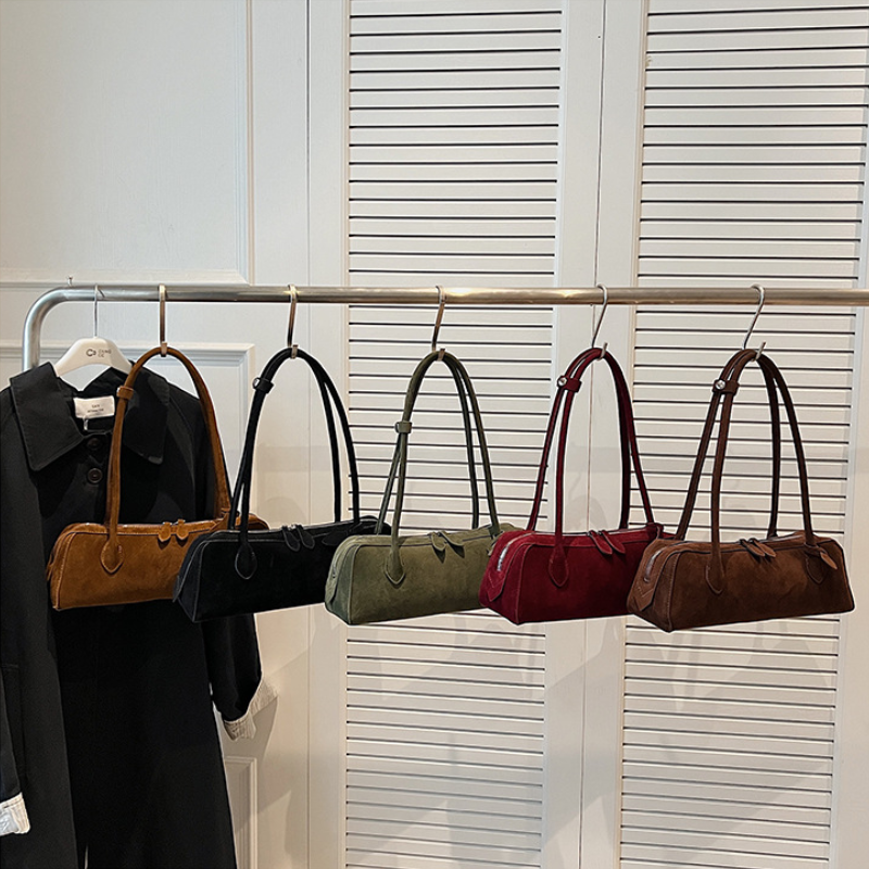 Minimalist Style None Solid Color Suede Women's Bowling Bag Shoulder Bags h5Picture6