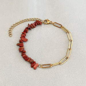 Simple Series Retro Beads Chain Stainless Steel Waterproof   Gold Color  Natural Stone Women's Beaded Bracelets h5 