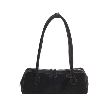 Minimalist Style None Solid Color Suede Women's Bowling Bag Shoulder Bags 2