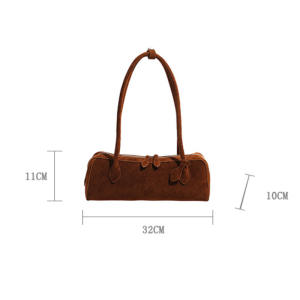 Minimalist Style None Solid Color Suede Women's Bowling Bag Shoulder Bags h5 Picture7