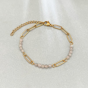 Simple Retro Beads Chain Stainless Steel Waterproof   Gold Color  Natural Stone Women's Beaded Bracelets h5 
