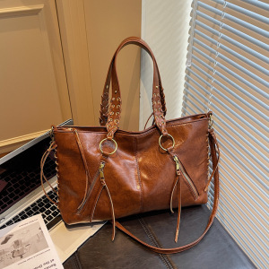 Old Money Style Metal Hardware Woven Solid Color Woven Rivet Pu Women's Square Tote Bags h5 Picture3