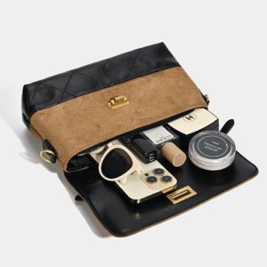 Parisian Chic Style Quilted Stitching Patchwork Patchwork Mixed Color Suede Women's Square Crossbody Bags h5 Picture4