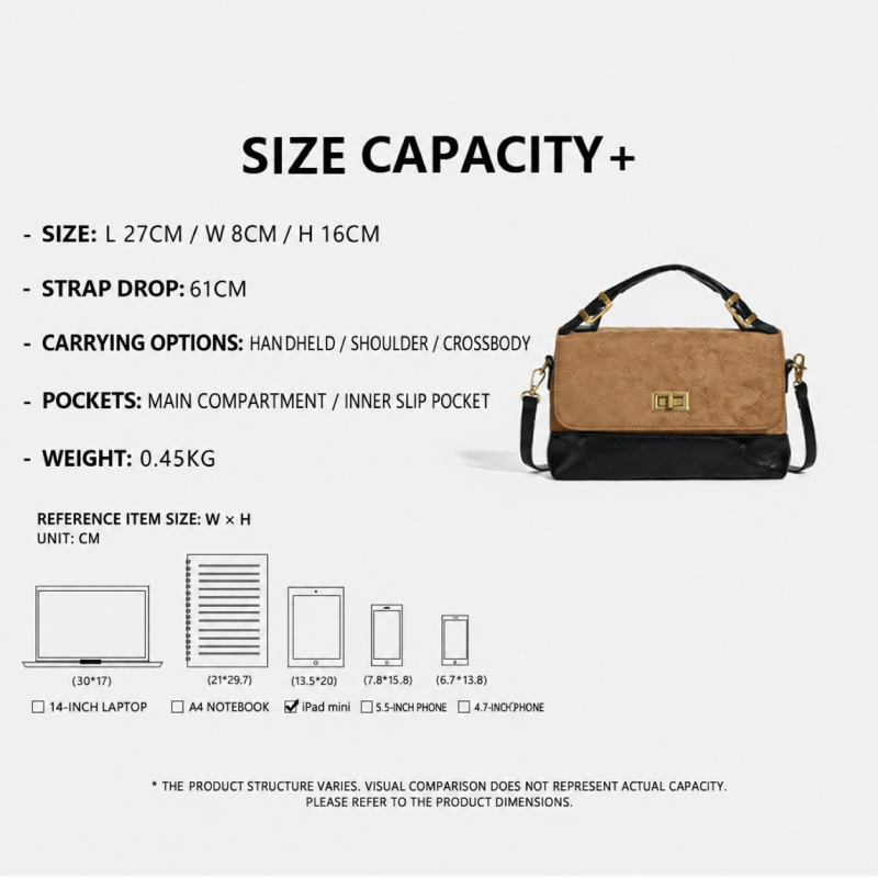 Parisian Chic Style Quilted Stitching Patchwork Patchwork Mixed Color Suede Women's Square Crossbody Bags h5Picture10