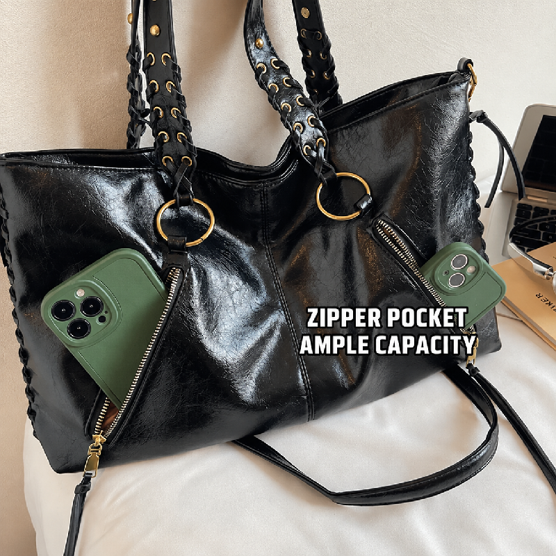 Old Money Style Metal Hardware Woven Solid Color Woven Rivet Pu Women's Square Tote Bags h5Picture4